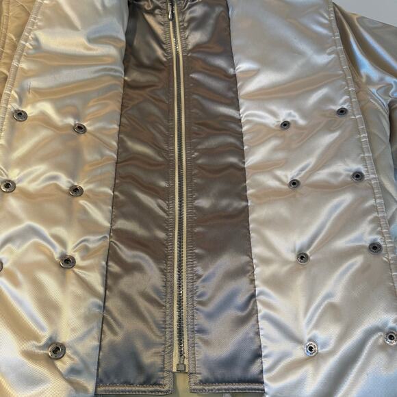 Regent Park Quilted Satin Jacket Women M Gold Beige Faux Fur Collar Winter Coat - Picture 6 of 10